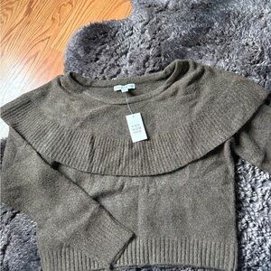 AND NOW THIS Off-the-Shoulder Brown Sweater